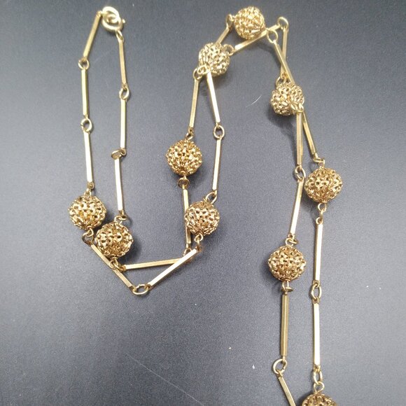 Vintage AMERIK FMB Pierced Gold Plated Beads 26'' Necklace - Picture 1 of 4